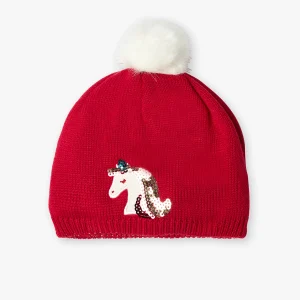 Bonnet rouge licorne en tricot