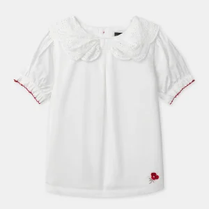 Blouse blanche à col noué et manches bouffantes Fille