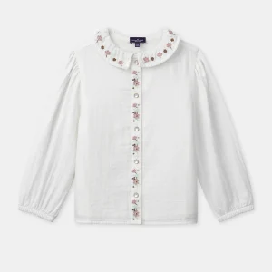 Blouse blanche à col brodés de fleurs Fille