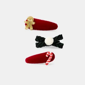 3 barrettes rouges et vertes noël Fille