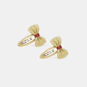 2 barrettes nœud dorée pailletés Fille