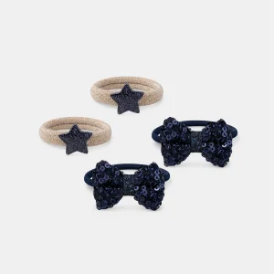 4 élastiques bleues à nœud et étoiles Fille