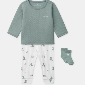 Ensemble haut bleu grisé + pantalon + chaussettes Naissance Garçon