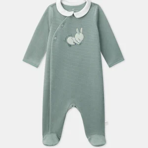 Grenouillère bleue grisée à patch âne Naissance Garçon