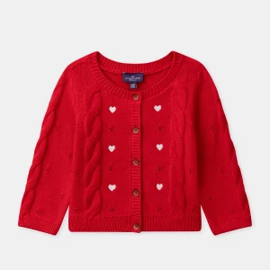 Cardigan rouge à broderies cœurs Bébé Fille