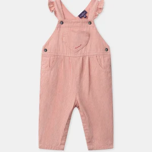 Salopette rayée corail et écru à patch cœur Bébé Fille