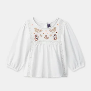 Blouse écrue à broderie fleurs Bébé Fille
