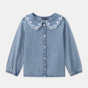 Chemise denim à col claudine Fille
