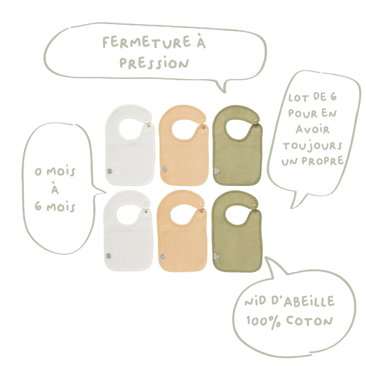 6 Bavoirs bébé 17x29 cm nid d'abeille - Bavoir naissance - Les Colorés – Image 2