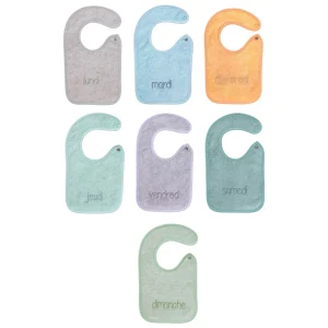 7 bavoirs naissance Colored en éponge - Bavoir jour de la semaine à pressions 17x29 cm