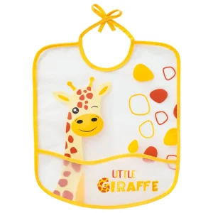 Bavoir bébé plastique 6 mois Girafe - Bavoir à poche 28x32 cm