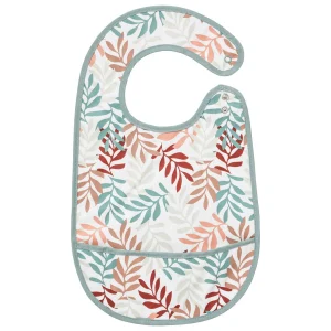 Bavoir bébé 6 mois Feuilles en coton enduit - Bavoir à poche 24x39 cm
