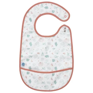Bavoir bébé 6 mois Seaside Romance Blanc en coton enduit - Bavoir à poche 24x39 cm