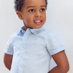 Chemise - Bleu nuage lin monogramme TC