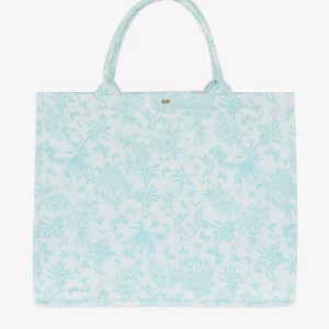 Grand cabas - Vert imprimé inspiration Toile de Jouy