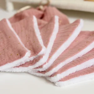 7 cotons démaquillantes lavables rose thé