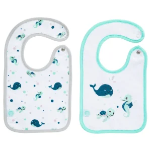 2 bavoir naissance Marin Bio - Bavoirs bébé à pressions 17x29 cm