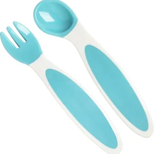 2 couverts bébé Bleu ergonomiques - Cuillère bébé et Fourchette bébé 4 mois