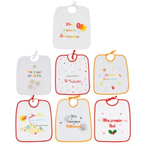 Lot de 7 bavoirs à lacets Mes premières fois - 6 mois