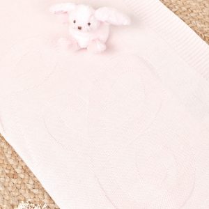 Plaid coton cachemire - Rose pâle brodé TC