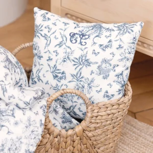 Coussin réversible - Imprimé inspiration toile de jouy bleu