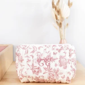 Trousse de toilette - Imprimé inspiration Toile de Jouy rose