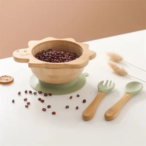 Assiette Bébé Bambou Dinosaure Vert - Plateau Écologique Ventouse 12M+