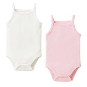 Lot de 2 Body Bébé Sans Manches 100% Coton – Blanc & Rose Pastel