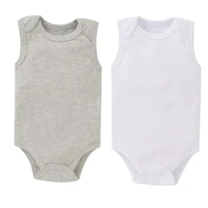 Lot de 2 Body Bébé Sans Manches – 100% Coton Doux – Blanc & Gris | Boutique Bébé Dakar