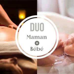 Duo de soins Massage pré-natal maman + Bain enveloppé bébé